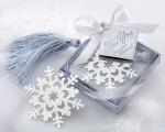 snowflake bookmark with silver finish and elegant ice blue tassel